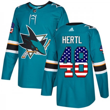 Miehille NHL San Jose Sharks Pelipaita Tomas Hertl 48 Adidas 2017-2018 Teal USA Flag Fashion Authentic
